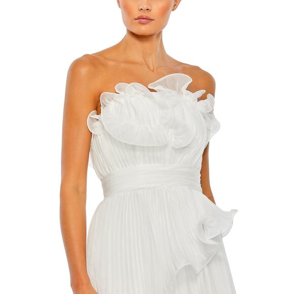 Mac Duggal 49537 White Pleated Tiered Ruffled Strapless Gown Sz 8 - Picture 2 of 9